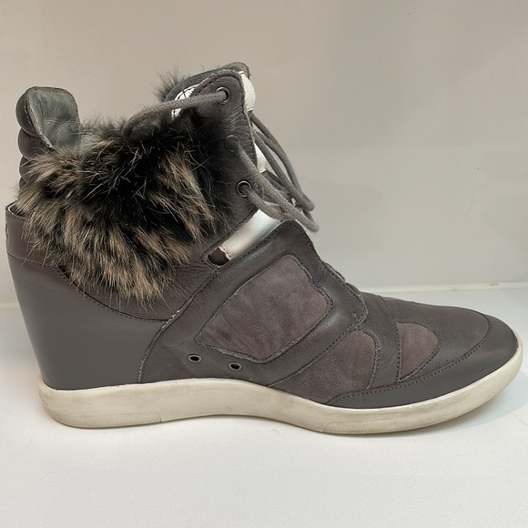 Y-3 Yohji Yamamoto Adidas Leather Wedge Sneaker US 8.5 Fur Trim Gray GUC - Picture 14 of 14